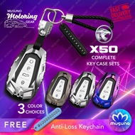 Musuno Proton X50 Mecha Style Metal Car Key Cover Remote Key Fob Case Casing Complete Set Handstrap Anti Loss Keychain