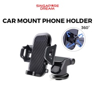 Car Phone Holder - Mobile Cell Phone Hands Free 360 Rotate Universal Retractable Windshield Dashboard Suction Mount