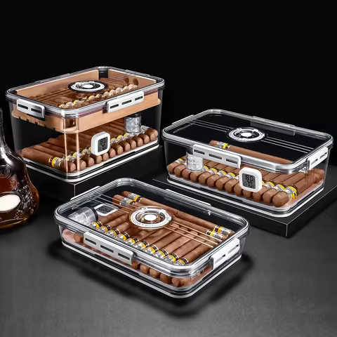 Cigar Companion Cedar Wood Shelf Clear Cigar Humidor with Hygrometer 100PCS PP Material Portable Mul