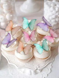 48入組48入一包非食用版蝴蝶，紫色和多彩的蛋糕裝飾，多種顏色選擇，適用於生日蛋糕裝飾