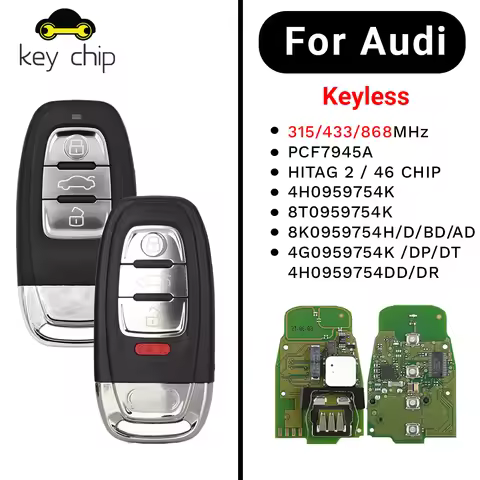 Keychip 315/433/868Mhz pcf7945AC Chip Smart Remote Car Key Fob For Audi A4 A5 A6L A7 A8 Q5 Keyless G