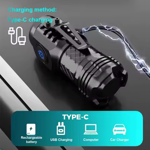 Type-C Rechargeable Super Bright Flashlight Pocket Light Waterproof Flashlight Powerful Handheld Fla