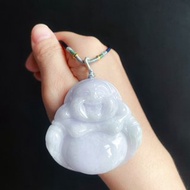 稀有 藍紫底 大彌勒佛 天然緬甸玉翡翠 佛公 項鍊 禮物 佛像