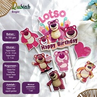 Lotso character cake topper, birthday cake decoration, snack tower, tumpeng bouquet