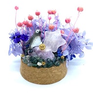 海底花園-企鵝與白水晶星星/紫鋰輝石-手工玻璃罩公仔/水晶/乾燥