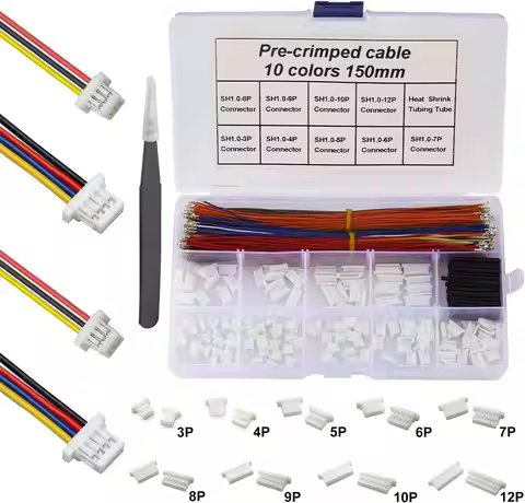 Keszoox JST 1.0/1.25/1.5/2.0/2.5mm Pitch Connector Kit Jst SH GH ZH PH XH 2-6Pin Housing with Pre-cr