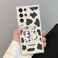 Samsung S25 Ultra S24 FE S24 Ultra Cute Cow MOFUSAND Cat Hard Transparent Space Case for Samsung S25