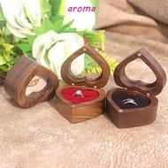AROMA Walnut Wood Rings Box, Wedding 2 Slots Heart Rings Holder, Simple Anti-collision Transparent C