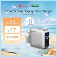 UGREEN 160W GaN 5 Ports Fast Charger TFT display screen 8-fold protection Intelligent current distri