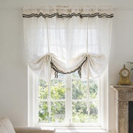 Retro Nature Linen Textured Semi Sheer Tie Up Balloon Curtains Multi Hanging Ways Roman Shade Balloo