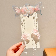 Enchanted Butterfly Tassel Hair Clips - Delicate Pink & Blue Mesh with Flower & Imitation Pearl Chai