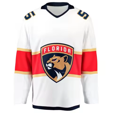 Hockey Jersey - White with Red/Navy/Gold Accents Panther Head "Florida" Logo Athletic Jersey 3d HD P