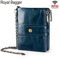 Royal Bagger กระเป๋ากระเป๋าสตางค์สั้นสำหรับผู้ชายหนังวัวแท้ RFID 2021 ใหม่หนังม้าบ้ากระเป๋าซิปกระเป๋าเย็นผู้หญิงกระเป๋าสตางค์กระเป๋า