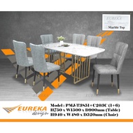EUREKA 5ft Modern 1+6 Dining Set Steel Frame Marble Top (Delivery & Installation Within Klang Valley