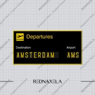 Vinyl Airport Sign AMS Amsterdam Department Sticker Suitcase Travel Sticker