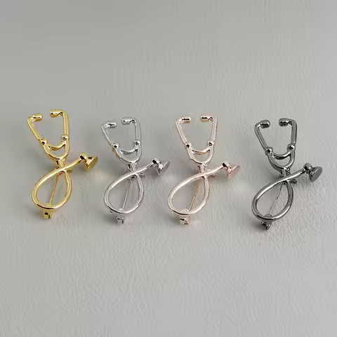 4 Colors Funny Stethoscope Lapel Pins Gold Silver Rosegold Black Plated Brooches For Doctors and Med