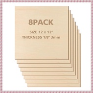 (WBNC) 12 X 12 Inch - 3Mm DIY Plywood Sheets 8Pcs Square Unfinished Wood Board for DIY Crafts Laser