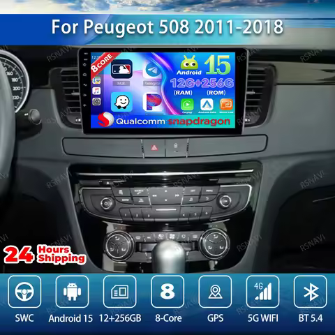 Android 15 Car Radio For Peugeot 508 2011-2018 RDS 9/10 Inch Carplay AI Voice BT Autoradio Wireless 