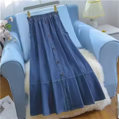 Women Large Size 5XL Cowboy Skirt Design Sense Niche Ladies Fashion Denim Maxi Skirt 2025 Feminine H