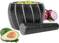 Mortar and Pestle, 6 Inch Natural Granite, 2 Cup Capacity, Solid Stone Grinder Bowl Ideal for Guacamole, Pastes, Pesto, Herbs, Cooking Spices and Seasonings, Sturdy Large Mortar Set, Black