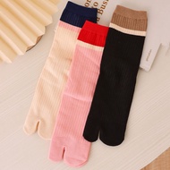 Women Solid Color Short Tube Split Tabi Toe Sock New Y2K Japanese Cotton Two Fingers Socks Vertical 