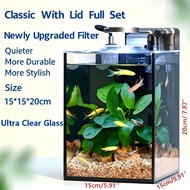 Ready Stock 15x15x20cm Nano Fish Tank with Lid | Complete Set for Betta Fish | Full Foam Packing