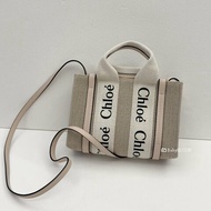 CHLOE包包 WOODY迷你帆布拼水泥粉紅牛皮斜背包