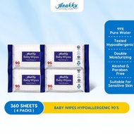 Anakku Hypoallergenic Baby Wipes Wet Tissue Tisu Basah Bayi (90's) - 4 Packs