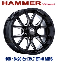 ล้อแม็ก ขอบ18 HAMMER H08 18X9.0 6H139.7 ET+0 MB สีดำ🎏ราคา1วง✅ แถมจุ๊บเหล็ก👍 มีรับประกันนาน 365 วัน✅❤