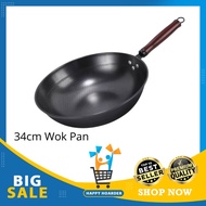Authentic Non stick FLAT BOTTOM 34cm Wok Pan (Heavy Duty) Carbon Steel Pan Nonstick