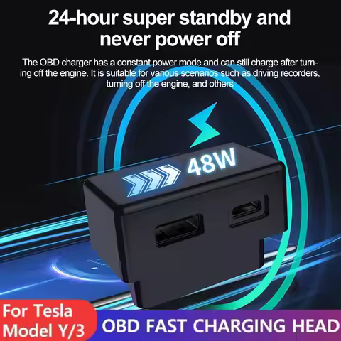 1PC Car OBD Fast Charger for Tesla Model 3 Y X S Mobile Phone Charging Adapter OBD2 Splitter Charger