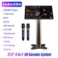inandon 21.5" 4-in-1 Karaoke Set for Home | KTV System with Built-in Touch Screen, DSP Mixer, 2 UHF 