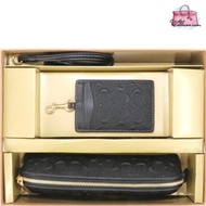 (CHAT BEFORE PURCHASE)NEW AUTHENTIC BOXED PENCIL CASE AND ID LANYARD SET IN SIGNATURE LEATHER COACH CF467 GOLD/BLACK