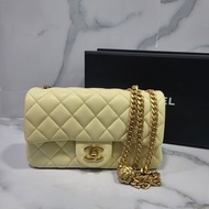 「可簽卡 +0%」Chanel Classic Mini Flap Bag 20cm cf 山茶花 淡黃色金扣