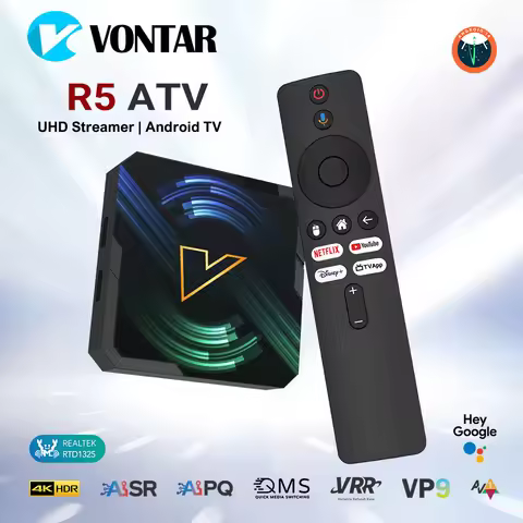 VONTAR R5 ATV Android14 TV Box Realtek1325 Support AI-PQ AI-SR HDR10+Wifi6 4K HD 2.1b AV1 100M LAN M