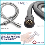 HEMOS 120/150/180CM EXTRA STRONG HIGH PRESSURE SHOWER BIDET STEEL NYLON HOSE WITH BRASS NUT
