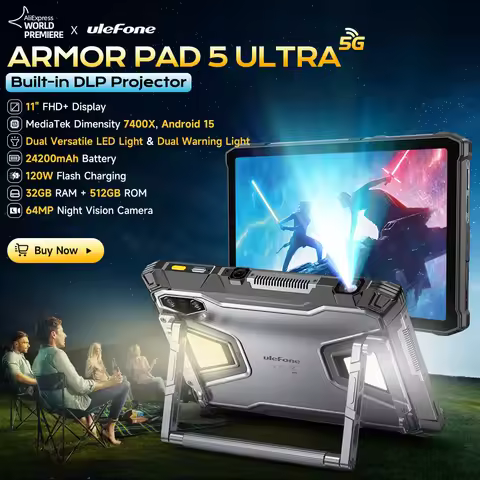 Ulefone Armor Pad 5 Ultra 5G Rugged Tablet Portable Projector 200LM 24200 mAh 120W Up to 12GB +512GB