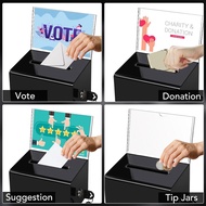 1 PCS Donation Box with Lock Ballot Box with Sign Holder Acrylic Black for Fundraising Donation
