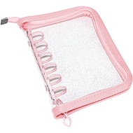 Clear A7 Binder Wallet with Zipper, Pink 6 Ring Glitter Budget Binder Loose Leaf Zip Up Binder Cover