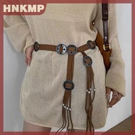 HNKMP Vintage Coin Braided Sash Belt Boho Tassel Waistband Western Knotted Dress Girdle For Women De