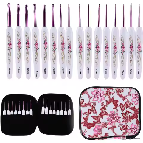 16pcs/set Porcelain Flower Crochet Hook Set Ergonomic Hook with Soft Grips Chinese Style Crochet Hoo