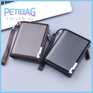 PETIBAG Large Capacity Business Short Wallet Multi-functional Portable Male Purse Durable PU Leather Men Zipper Wallet Men