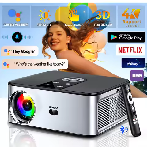 HORLAT T03 40000 Lumens Android 11 Beamer 4K Projector Outdoors Full HD 1080P 8K 3D Video Audio Home