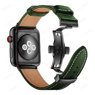 [HOT JUXXKWIHGWH 514] สำหรับ Apple Watch 7 Band 45มม. 41มม. Se 44มม. 40มม. สายหนังแท้สำหรับ Iwatch Se Series 6 5 4 3 42มม. 38มม. ผู้หญิงสีเขียว