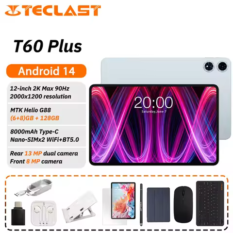 Teclast T60 Plus Tablet 12 inch MTK Helio G88 8-core CPU 6GB RAM 128GB ROM Android 14 Dual-band WiFi