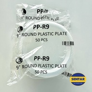 PP-R9 9" Round Plastic transparent Plate Container Environment-Friendly Plate 50pcs