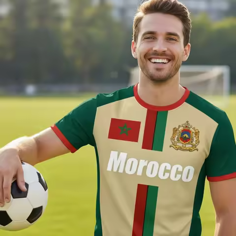 Morocco Football Jersey Maillot Football T Shirts New Design Trendy Short Sleeve Quick Dry Team Unif