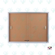 Sliding Glass Wooden Cabinet Notice Board Coated Steel (Brown / Standard Frame) 120cm x 120cm (MG44W