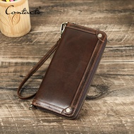 CONTACTS Genuine Leather Clutch Wallets for Men Card Holders Phone Pocket Money Clip Male Handbags B