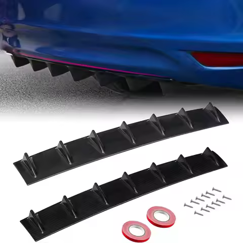 Universal 7-Fin Shark Style Rear Bumper Spoiler - ABS Plastic Lower Lip Diffuser for Cars